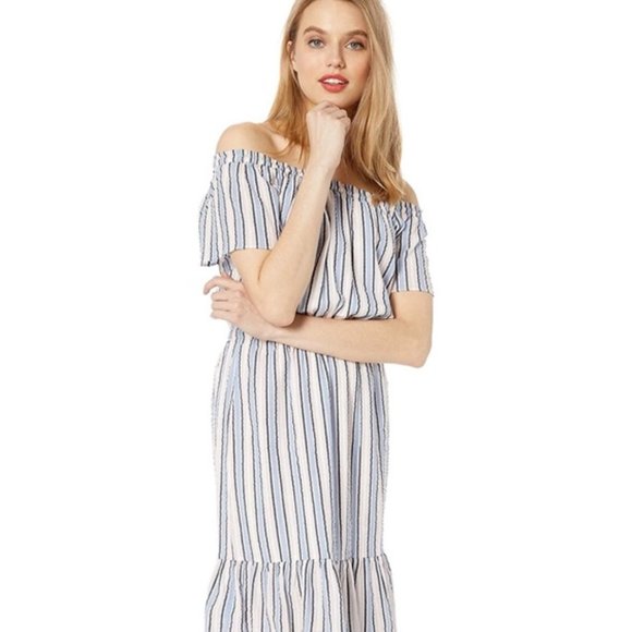 J. Crew Mercantile Off Shoulder Bohemian Flounce Peasant Dress SZ M - Picture 2 of 8